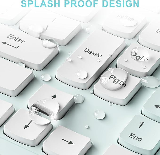 Wireless Keyboard and Mouse Combo, Full-Sized Wireless Keyboard and Adjustable DPI Mouse, 2.4GHz USB Receiver, Keyboard and Mouse for PC, Windows, Desktop, Laptop (Mint Green and White)