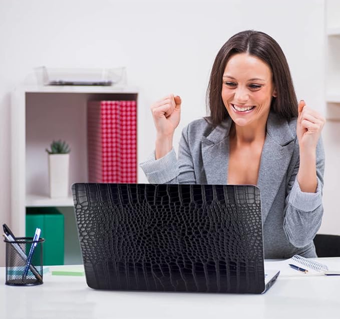 KEROM Compatible with MacBook Air 13 inch Case 2025-2022 M4 M3 M2 A3240 A3113 A2681, Textured Elegant Luxury Crocodile Skin Aligator Skin Snakeskin PU Leather Hard Shell Case & Keyboard Cover, Black