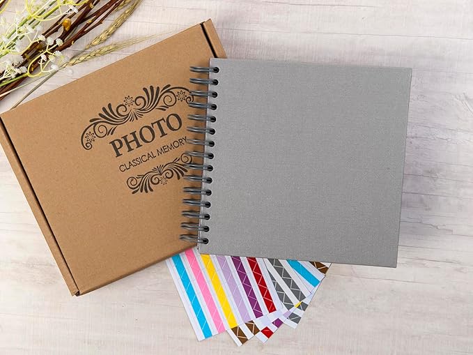 potricher 8 x 8 Inch DIY Scrapbook Photo Album 80 Pages Thick Kraft Blank Gray Paper Memory Book for Wedding and Anniversary Family (Gray, 8 Inch)