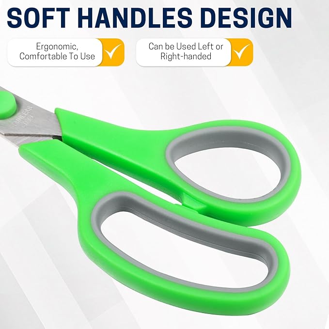 Scissors Bulk Set of 32-Pack, 8" All Purpose Multipurpose Sharp Sewing Craft Fabric Scissors for Office Home High/Middle School Student Office Teacher Art Supplies, Right/Left Handed