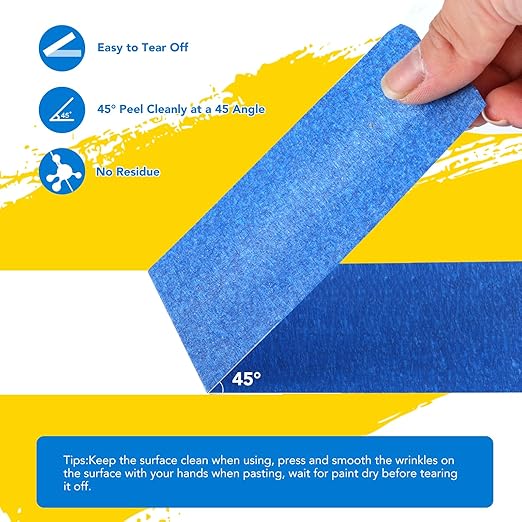 VOISEN 16 Rolls Painters Tape, Blue Painters Tape, 2 Inch Wide (1.85 in x 55 Yds), Masking Tape for Multi-Purpose, Masking Tape Bulk,DIY Artist Craft Arts, Decoration, Drafting, No Residue