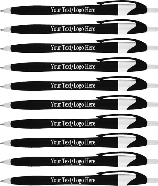 SyPen Personalized Pens With your Custom Logo or Text-500 Pack Bulk-for Businesses, Parties, and Events, Custom Printed Slim Ballpoint Click Pens, Black Barrel Color, Black Ink
