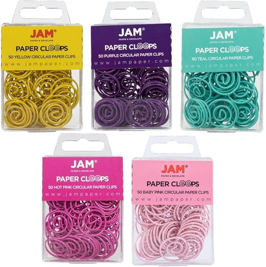 JAM PAPER Circular Paper Clips - Round Paperclips - Spring Assortment - 250/Pack