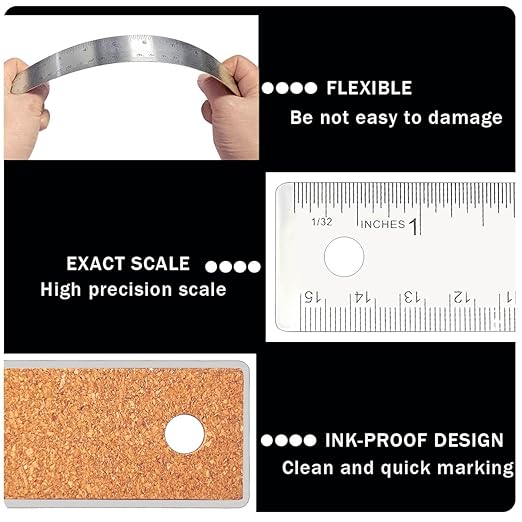 Metal Ruler 6 Inch 12 Inch Stainless Steel Metal Ruler with Cork Backing, Non-Slip Rulers with Inch and Centimeters, Straight Edge Cork Base Rulers for Student School Office Drafting Tools