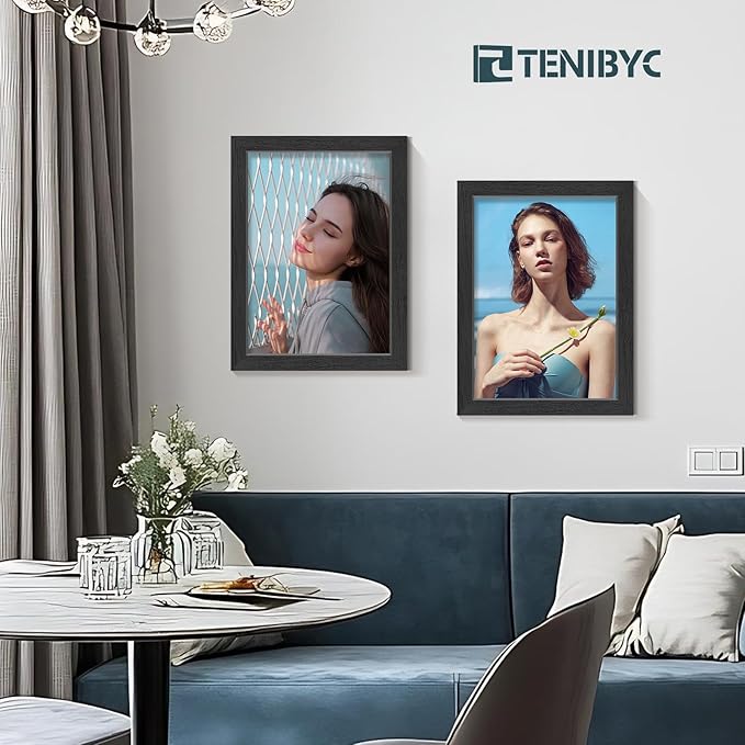 9x12 Picture Frames Set - 3 Pack - Black Solid Wood Poster Frame - Tempered Glass - Exclusive Woodgrain - Rooms, Offices, Gallery, Studio, and Hallway, Wall Display Decor