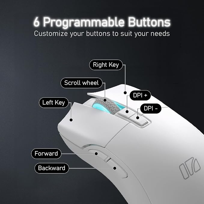 iRocks IRM31R RGB Backlight, Wireless Lightweight Gaming Mouse, Tri-Mode Connection, Kailh GM8.0 Mouse Switches, Advanced PixArt PAW3395 Optical Sensor, Resolution Up to 26,000 DPI - White