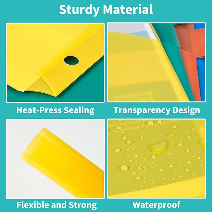 Binditek 12 Set Plastic 5-Tab Binder Dividers with Front Pocket, Tab Insertable Poly Pocket Dividers for 3 Ring Binders, Letter Size, Multicolor, for Students and Coworkers