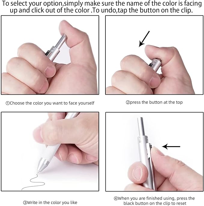 4 in 1 Multi Function Refillable and Retractable Multi Color Pen,Black Red Blue Ballpoint Pen and 0.7mm Multicolor Pencil, Multicolor Pen Gift for Journaling (Pink)