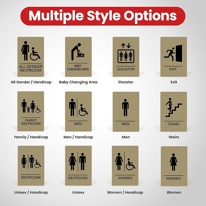 Promot Unisex Handicap Bathroom Sign – ADA Braille Restroom Sign for Business, Self-Adhesive, 9" x 6", Commercial Door Signage, Office Wall Decor - Taupe