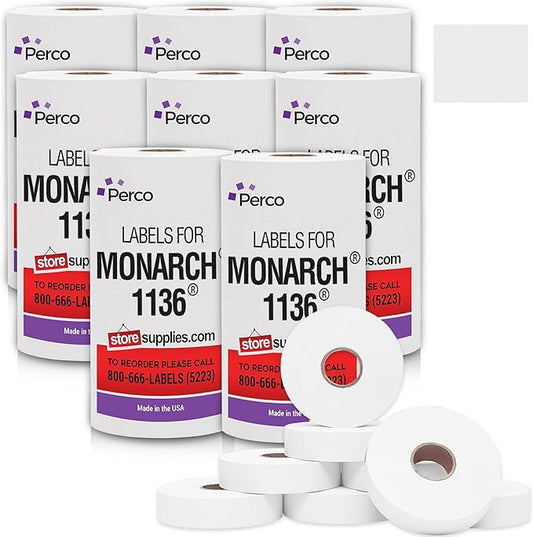 White Pricing Labels for Monarch 1136 Price Gun – Case of 8 Sleeves, 64 Rolls Value Pack - 112,000 Price Marking Labels – with Ink Rolls Included