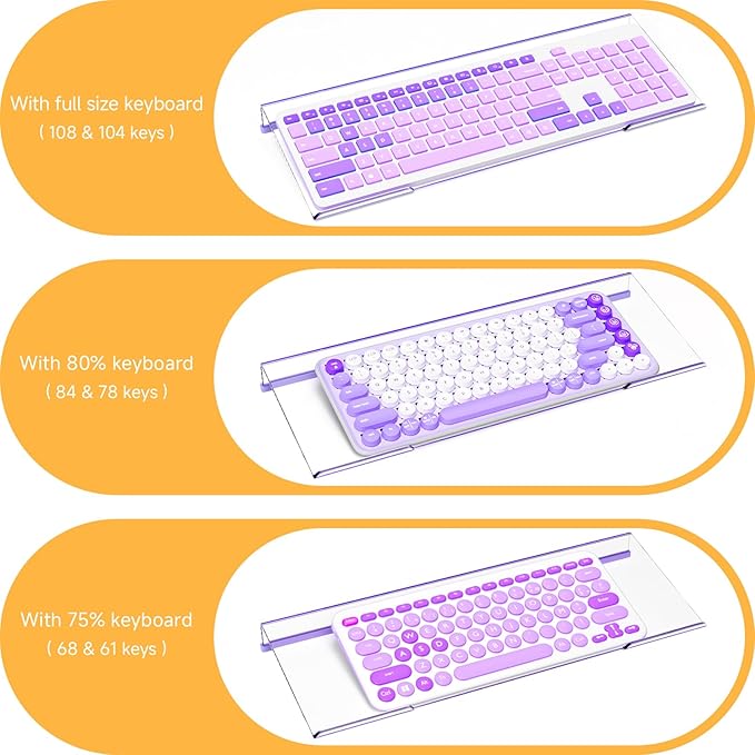 Ergonomic Computer Keyboard Stand - 17 Inch Clear Acrylic Keyboard Riser for Desk Tilted Keyboard Holder Tray with Purple Non-Slip Strip for Home Office Easy Typing & Working