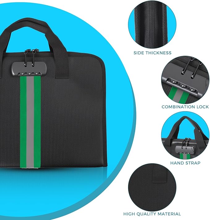 Accordion File Organizer with Combination Lock,Fireproof Expanding File Folder with Multi Pockets,13 Pockets Document Organizer with Handle & Labels,Portable Home Travel Safe Storage Letter A4 Files