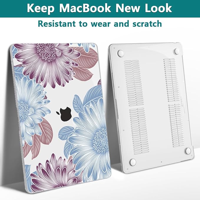 Teryeefi Compatible with M2 M1 MacBook Pro 13 Inch Case A2338 A2289 A2251 A2159 A1989 A1706 A1708 (2024 20203 2022-2016), Hard Shell Case & Keyboard Cover for Mac Pro 13" - W-Flowers