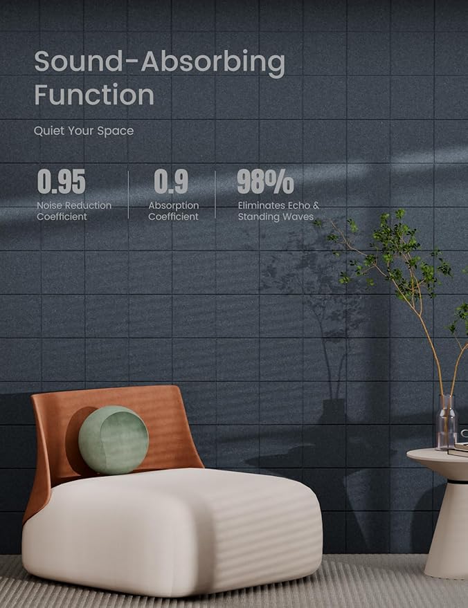 Bumusty Large Cork Board Alternative-47 x35 Felt Bulletin Board Tiles, with 30 Pushpins, 70 Adhesive Tabs, 12-Pack Slat Wall Paneling, Cork Boards for Office Push Pin Felt Board-Deep Charcoal Blue