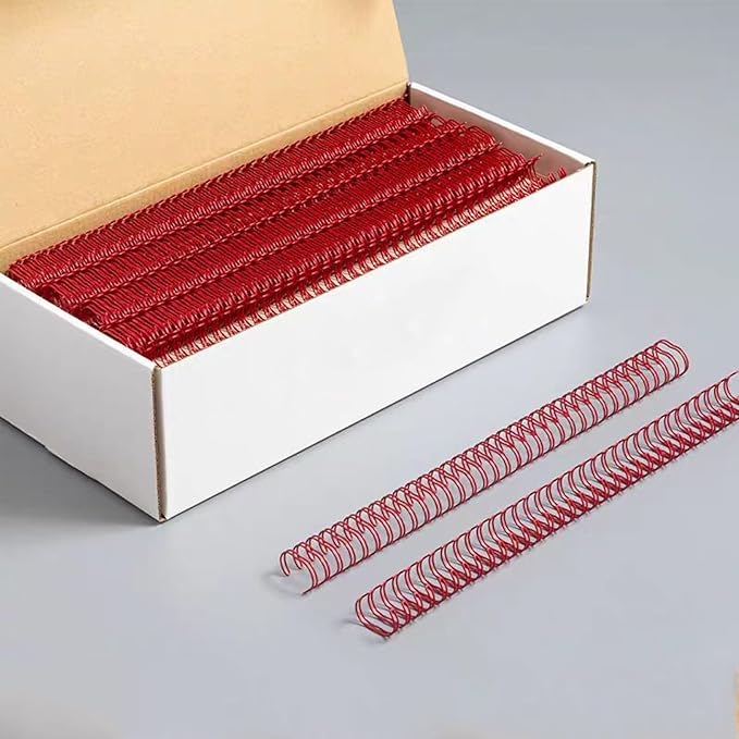 3 to 1 Pitch Twin Loop Wire Binding Spines, 3/8 Inch Book Binder Combs, 100 Pack Spiral Binding Coils for Booking Binder Machine, Students and Coworkers (60 Sheet Capacity, Red)