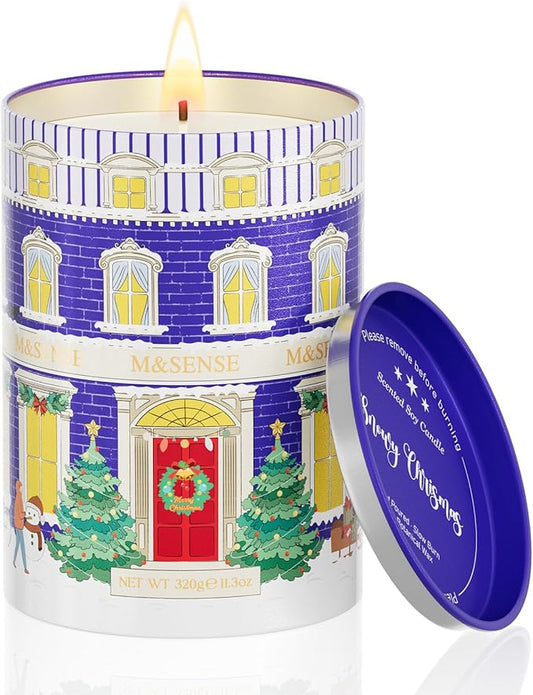 M&SENSE Snowy Christmas Candles, Winter Scented Holiday Soy Candles for Home, 11.3oz 70 Hour Non Toxic Long Burning, Cozy Aromatherapy Christmas Gifts for Women Men,Winter Candle Christmas