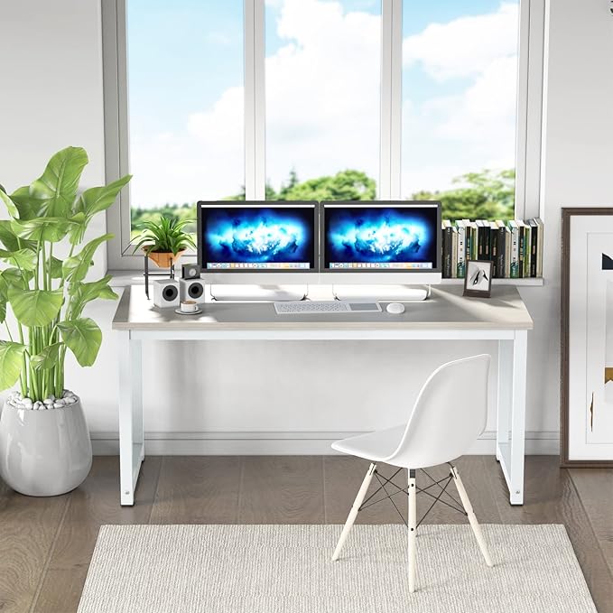 NSdirect Large Office Desk for Home Office, Large 63" Computer Desk Table, Wide Writing Study Desk for 2 Person, Metal Sturdy Frame Thicker Steel Legs, (White Oak, 63"L x 23.6"W x 29.5"H)