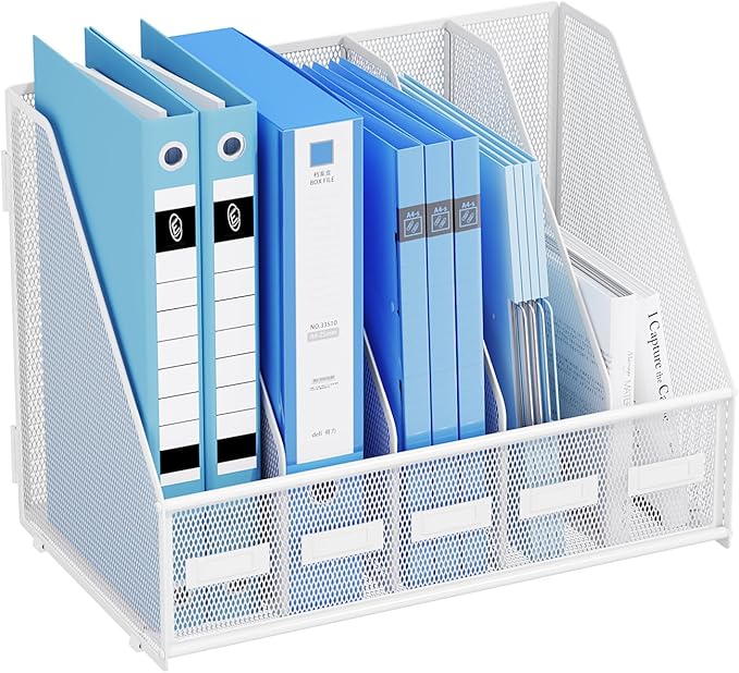 Marbrasse File Organizer for Desk,Desk File Organizer with 5 Vertical Compartments Mesh Magazine File Holder for Office Home School