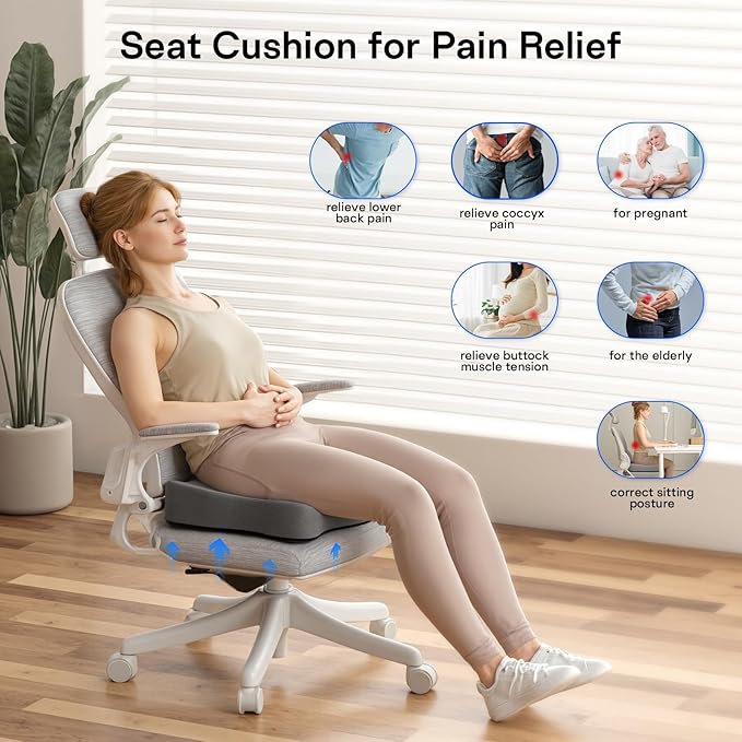 Seat Cushions for Office Chairs - Pressure Relief Seat Cushion - Car Seat Cushions for Pressure Relief, Tailbone Pain, Sciatica & Back Pain Relief for Office Chairs (Grey)