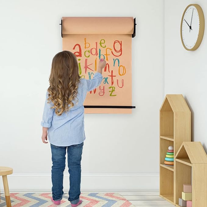 48”Kraft Paper Dispenser Holder Wall Mount, Heavy-Duty Paper Cutter Butcher Paper Dispenser to Do Lists, DIY Drawing, Taking Note, Artwork, Daily Special - Black