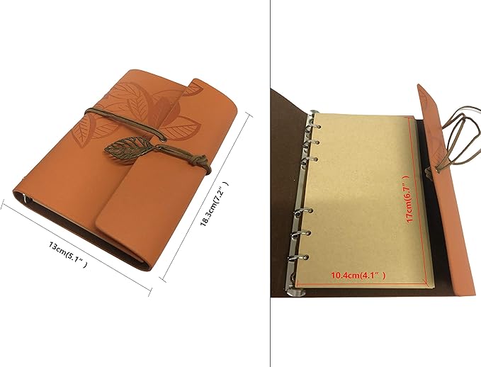 HARDCOVER JOURNAL Writing Notebook - Antique Handmade HARDCOVER Bound Daily Notepad, Vintage Leaf Series, (Leaves, Dark Brown)