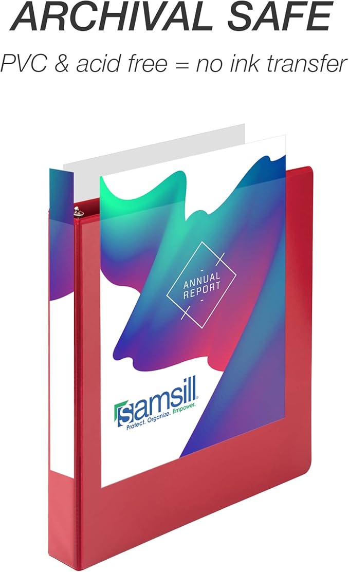 Samsill 1 Inch 3 Ring Binder, Made in USA, Economy Round Ring, Clear View Cover, 200 Sheet Capacity - for School, Home, Office - Ruby Red