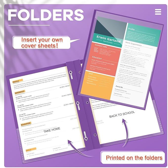 Henoyso 48 Pcs Plastic Folders with Clear Front Pocket and 3 Prong Take Home Plastic 2 Pocket Folder Back to School for Students Parent Teacher Communication for School Office (Purple)