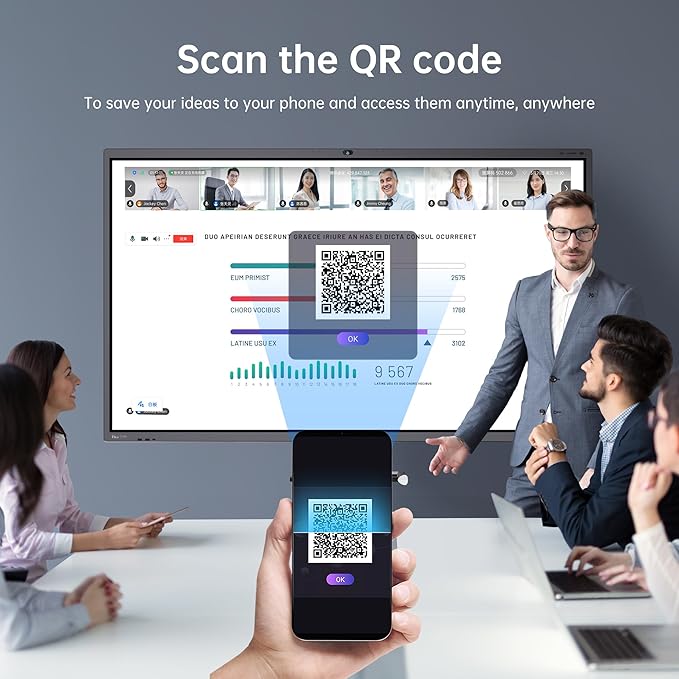 65 Inch 4K Smart Board - Google EDLA-Certified Interactive Whiteboard, 50-Point Touch, Wireless Casting - Digital Whiteboard for Classroom & Office & Home,300+ Free Apps(Board & Wall Mount Only)