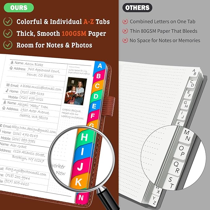 Address Book with Colorful Alphabetical Tabs (4.7" X 6.2") – Telephone Address Contact Book for Seniors, Address Book with Space for Website Address and Internet Passwords (Sienna)