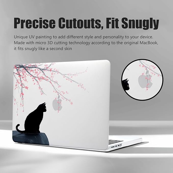 DTangLsm for MacBook Air 13 inch Case 2025 2024-2022 M4 M3 M2 A3240 A3113 A2681, Cute Plastic Hard Shell Cover for MacBook Air 13.6 inch Case Cat Mac Book Air M4 Cover+Keyboard Skin, Black Cat Flowers
