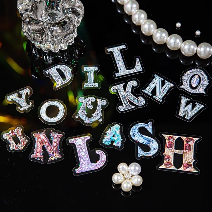 156 Pcs Alphabet PET Stickers, Holographic Letter Stickers for Scrapbooking, Journaling, DIY Crafts, with Organizer