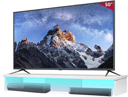 TV Riser Stand with LED Lights, 42.5in Super Large Monitor Stand with Phone Tablet Holder, Tabletop TV Stand Riser for Desk, Desktop Organizer for Computer, TV, Laptop, Printer