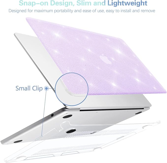 KEROM Glitter Case for MacBook Air 13 inch 2025-2022 M4 M3 M2 A3240 A3113 A2681, Luxury Bedazzled Shiny Bling Sparkle Textured PU Leather Hard Shell & Keyboard Cover for Mac Air 13.6 inch Case, Purple