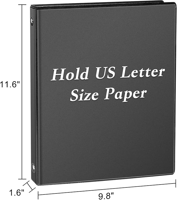 1-inch Round Ring Binder, Standard 3 Ring Binder Fit Letter Size Paper, Presentation View Binders, Black,12-Pack