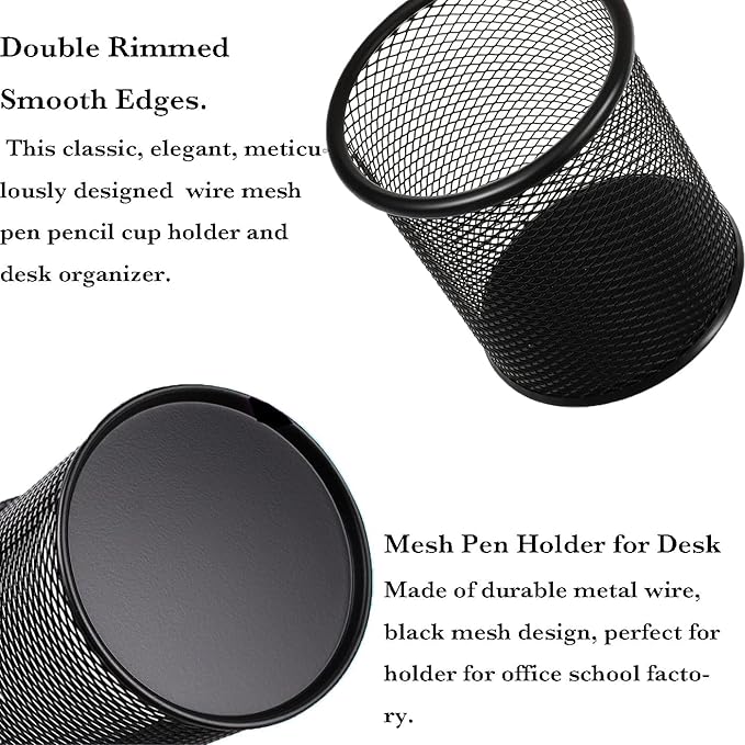 Pen Holder Pencil Holder Mesh Metal Pen Cup Holder Pencil Cup Holder for Desk Office Home Pen Organizer Black, 6 Pack