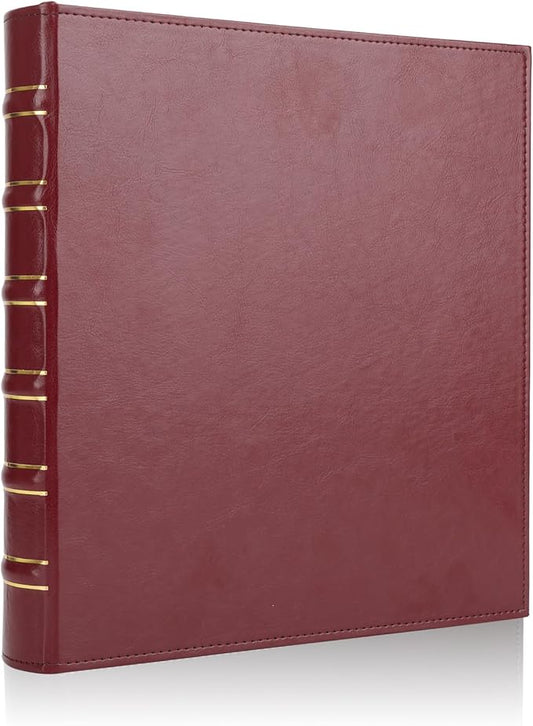 Vintage Hardback 3 Ring Binder 1 Inch, Professional Leather Binder 3 Ring, Three Ring Binders Fits 8.5" x 11", D Ring Binders for Photo Album, Home, School and Office Supplies- Dark Red
