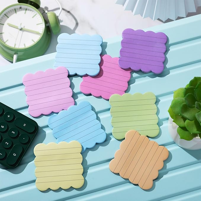 Eaasty 8 Pack Scalloped Sticky Notes Bulk Christmas Cute Self Sticky Note Pads Multi Color Bright Vintage Note Pads or School Office Supplies 240 Sheet(3" X 3",Lined Rainbow Color)
