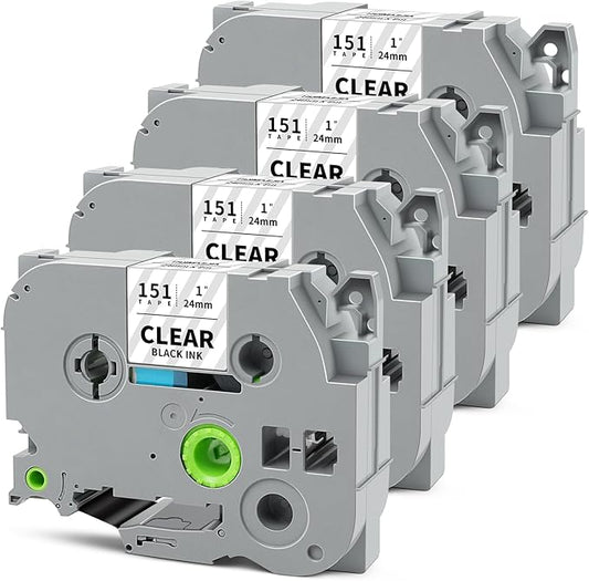 Tze151 24mm 0.94" Laminated Clear Tape Compatible for Brother Tze-151 Tz-151 P Touch Tz Tze Label Tape 24mm 1" Black on Clear for PTD600 PTD610BT PTP710BT PTP750W PTE550W Label Maker, 4-Pack