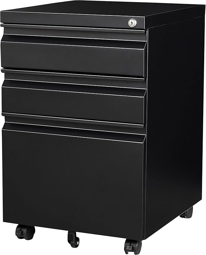 SISESOL 3 Drawer Mobile File Cabinet with Lock,Black Under Desk File Cabinets with Wheels,Rolling Metal Filing Cabinet for Home Office,Fit Legal/Letter/a4 File,Fully Assembled Except Caster
