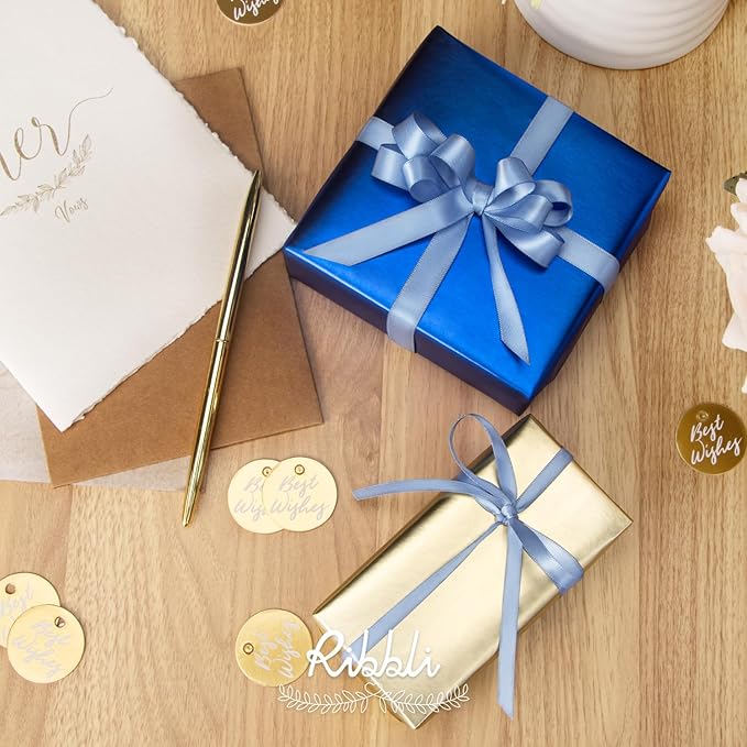 Ribbli Dusty Blue Satin Ribbon,Double Faced Satin 1/2 inch x Continuous 25 Yards,Use for Bows Bouquet,Gift Wrapping,Wedding Decoration,Floral Arrangement