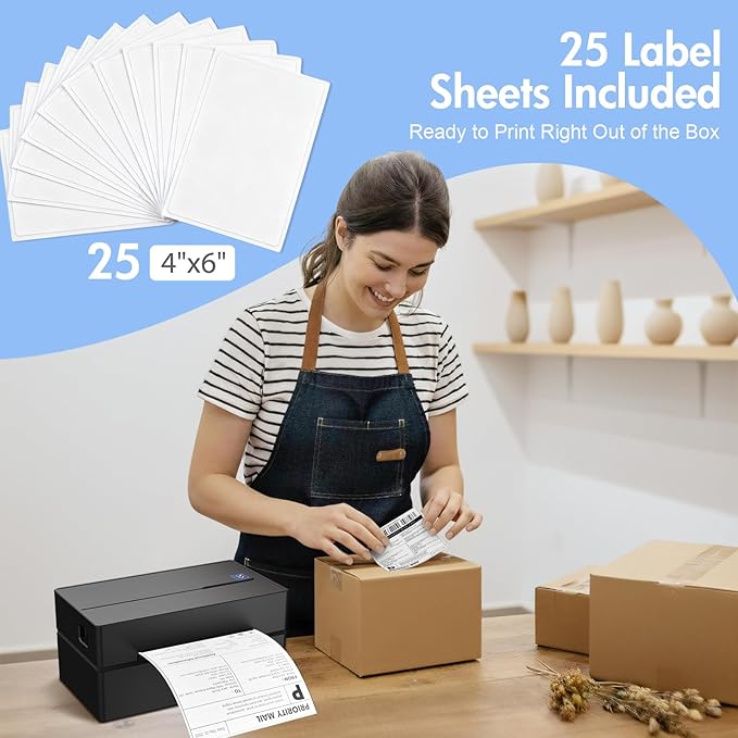 Bluetooth Thermal Shipping Label Printer: 4x6 Wireless Label Maker with Tape for Small Business - Compatible with iPhone, Android, Windows & Mac, Widely Used for USPS UPS Ebay Amazon Shopify Etsy