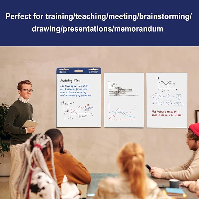 Comix Sticky Easel Pad, 25 x 30 Inches Flip Chart Paper for Teachers, Large Self Stick Easel Paper for Office School Classroom Supplies, 30 Sheets/Pad, 12 Pads/Pack