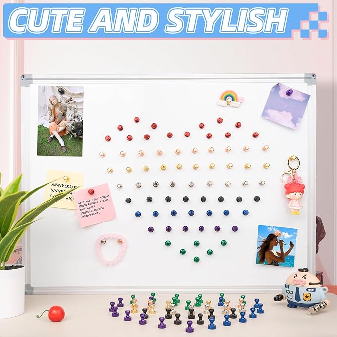 VNDUEEY 12 Pcs Fridge Magnets Refrigerator Magnets, Small and Strong Magnets for Whiteboard, Locker Magnet Metal Magnetic Push Pins for Kitchen, Classroom, Office, Map Decorative