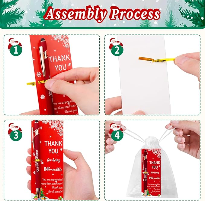 CZWZ 30 Pack Christmas Employee Appreciation Gifts Set, Thank You Pens with Appreciation Cards, Inspirational Ballpoint Pens for Staff Recognition Coworkers Teachers Christmas Thank You Gifts
