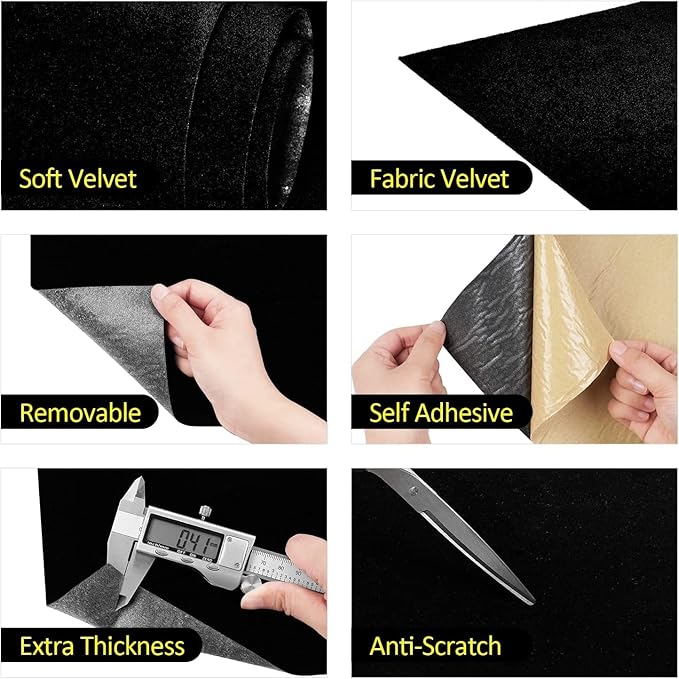 FunStick Self Adhesive Felt Fabric for Crafts - 15.8"x78.8" Velvet Fabric Roll - Soft Velvet Drawer Liners for Dresser & Jewelry Box - Black Felt Sheets - Peel & Stick Wallpaper for Cabinets & Shelves