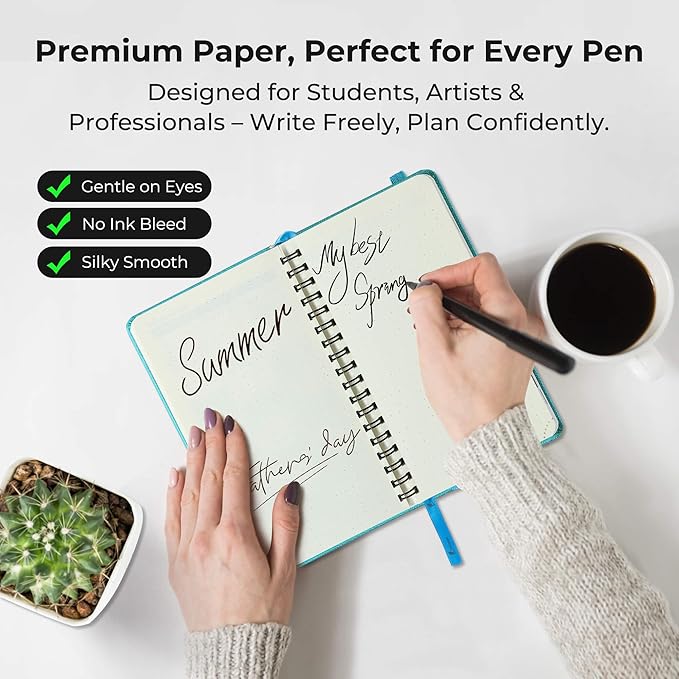 Planner 2025-2026 Daily Weekly and Monthly,6.5"x3.75",18 Months Spiral Bound Calendar Agenda with Self-adhesive Pen Holder,2026 Academic Plan with Vegan Leather Soft Cover,Light Blue