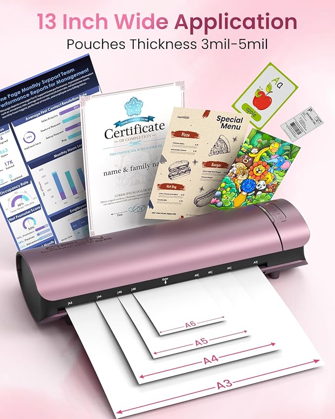 Laminator Machine Thermal Laminating Machine with Sheets 11x17 Personal Laminator for Teachers, 13 Inch Lamination Machine 60S Warm Up Office Presentation laminators, A3 Portable Paper Laminate Kit
