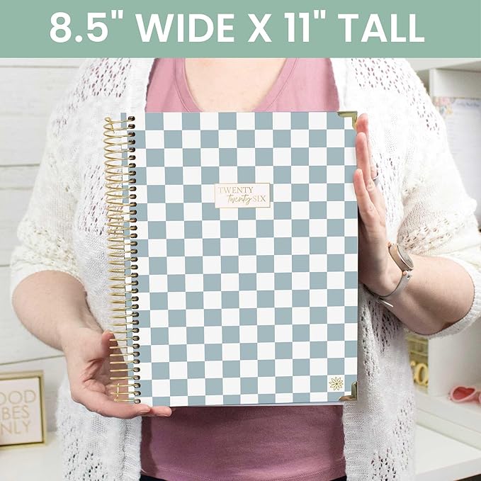 bloom daily planners HARDCOVER 2026 Planner (January to December) - 8.5” x 11” Weekly & Monthly Dated Agenda Organizer Book with Stickers & Tabs - Checkered