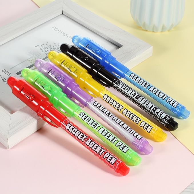 Invisible Ink Pen Stocking Stuffers: MALEDEN 6 Pcs Upgraded Spy Pen with UV Light Magic Marker for Secret Message, Kids Halloween Goodies Bags, Christmas Stockings, Party Favors Toy, Individual Packed