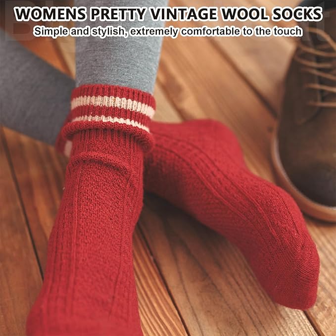 IIG Cute Warm Wool Socks for Women Super Cozy Thick Crew Winter Socks Gifts, 5 Pairs